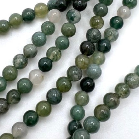 New Necklace Natural Green Moss Agate Beads Smooth Round 36” Lariat 6mm Pull On - Picture 5 of 5